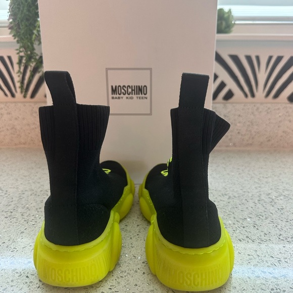 Kids SlipOn Moschino Sneakers, Size 30/12.5 w/Original Box, Black/Neon Yellow - Picture 4 of 6